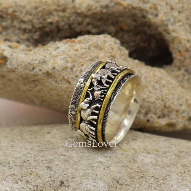 Men'S Ring Hip-Hop Elements Simple Retro Elephant Pattern Luxury Personalized Ring Old