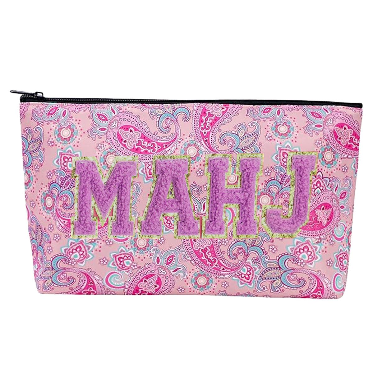 Embroidery Custom Mahjong Storage Bag Pencil or Cosmetic Organizer Pouch Canvas Zipper Makeup Bag Mahjong Tile Bag With Zipper