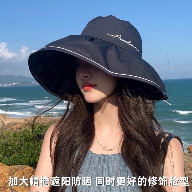 New hat summer women summer vinyl visor sunscreen face bucket hat anti purple line sun hat