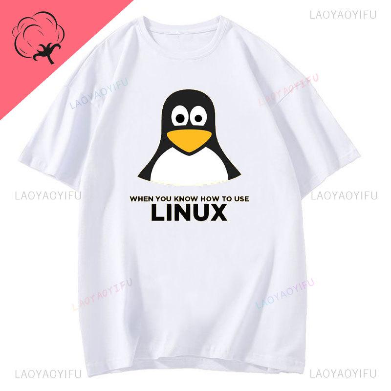 Camiseta Pinguim Linux Algodão Premium Roupa Masculina Lazer Harajuku Manga Camisetas Estéticas Camisetas Vintage Humor Streetwear