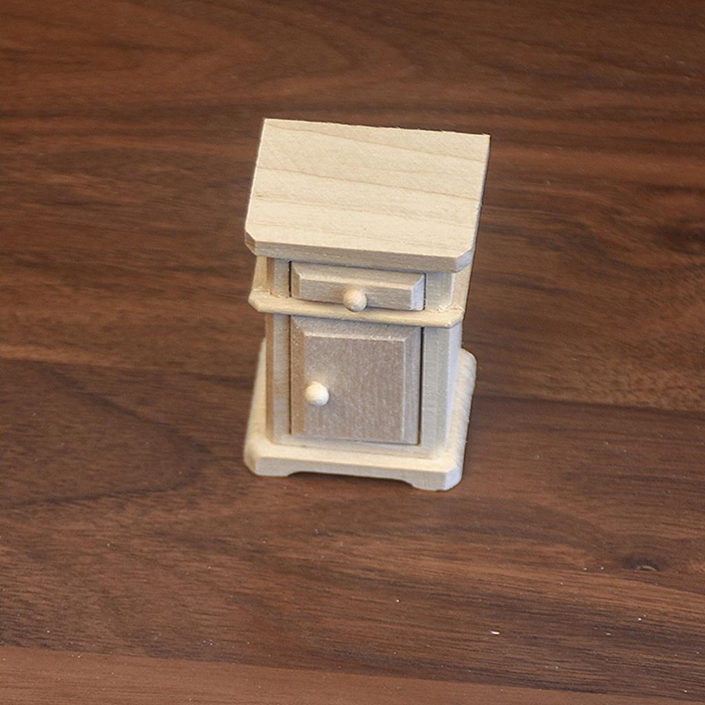 Realistic Wood Zakka Realistic Pretend Play Display Bedside Table Model Toy Vintage Bedstand 1:12 Doll House
