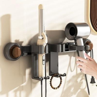 Plastic Suction Cup Hair Dryer Holder Movable Wall Mounted Curling Iron Holder Large Capacity Space Saving Toilet Blower Holder