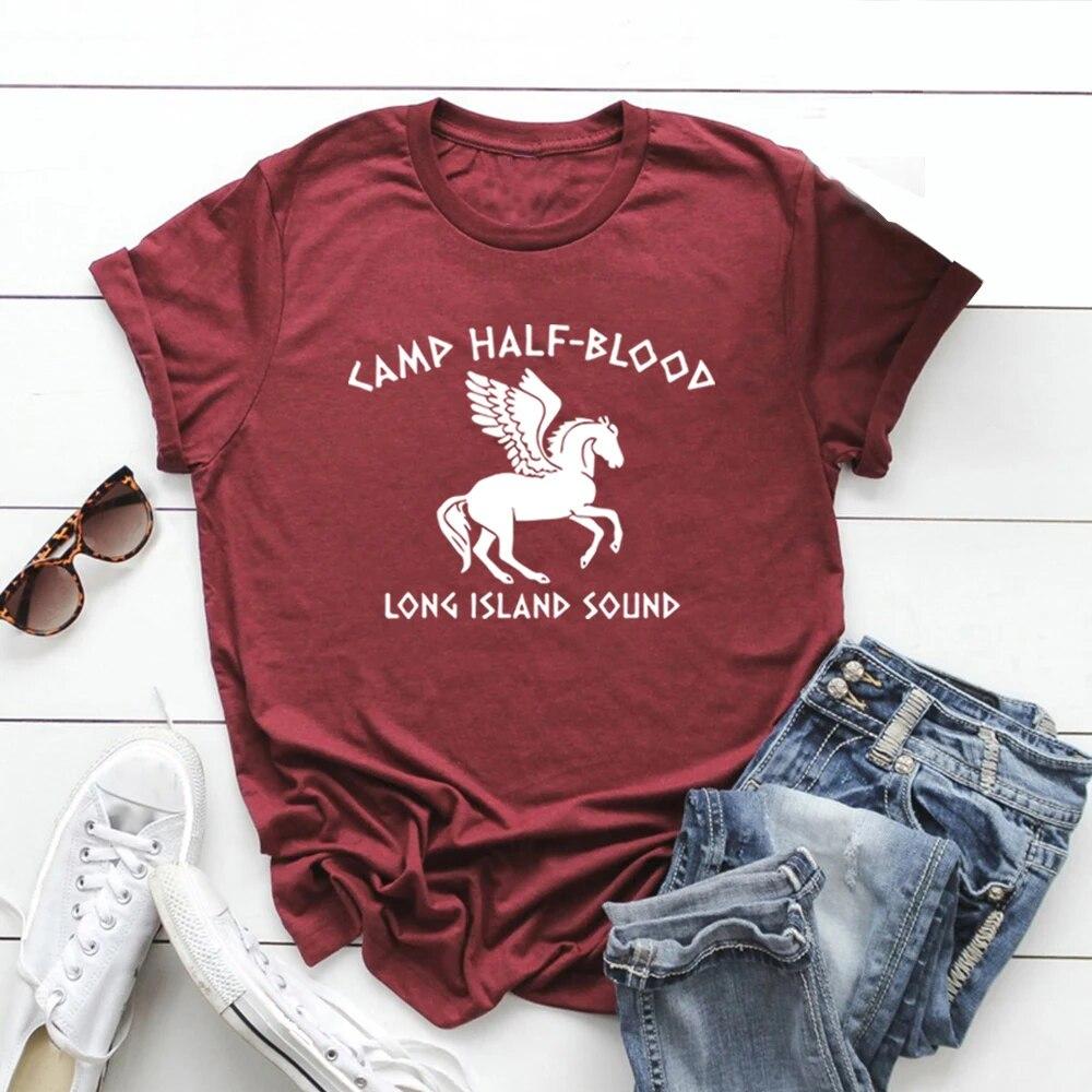 Magliette da donna Camp Half Blood Abiti vintage Magliette di Percy Jackson Maglietta grafica a maniche corte Streetwear Maglietta da donna Regalo magico
