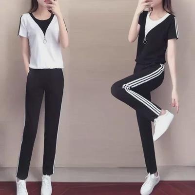 2025 European Women's Summer Slim Two-Piece Sports Suit – Short-Sleeved, Versatile, Niche Design for Students