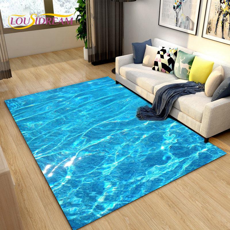 3D Ocean Seawater Beach Water Area Rug,Carpet Rug for Living Room Bedroom Sofa Doormat Decor,Kid Play Crawl Non-slip Floor Mat