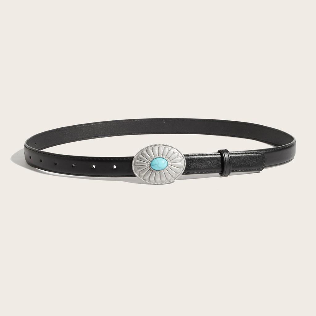 Alloy Round Simple Artificial Gemstone Snap Button Belt For Women Casual Wear