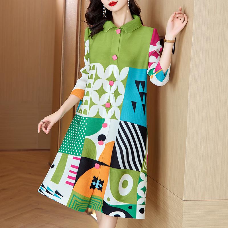 

Платье плиссе в западном стиле Miyake 2024 для женщин – Элегантное, вариант больших размеров Plus Size