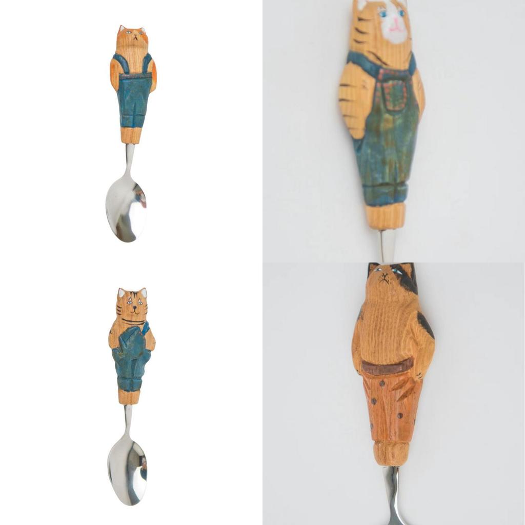 Wooden Craft Fruit Fork And Spoon Set With Childrens Design For Home And Office Use