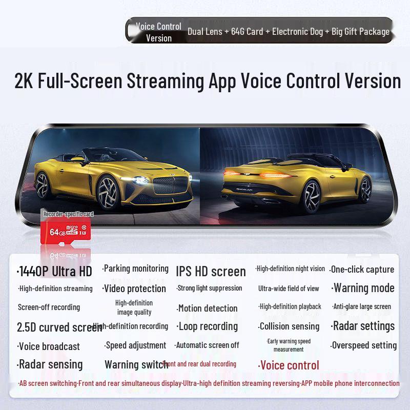 HD Night Vision Dash Cam: Dual Front and Rear Recording, Large Screen, with Parking Monitoring.
