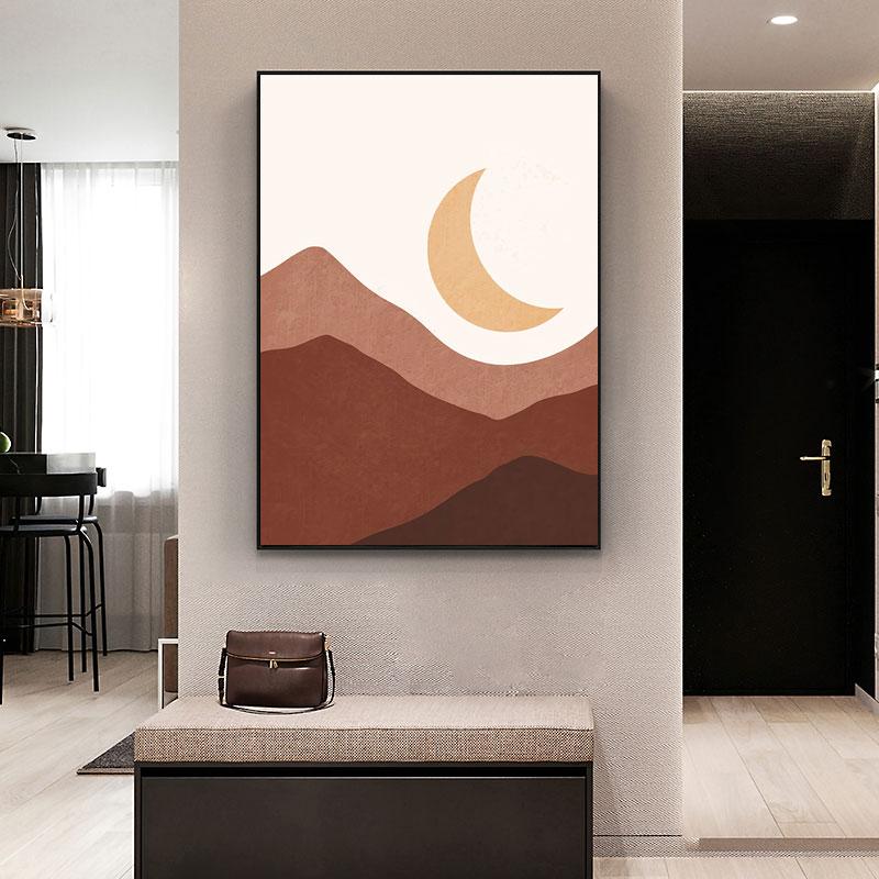 Abstract Landscape Wall Art  Sun Moon Canvas Painting Nordic Poster Mountain Texture Wall Pictures for Living Room Boho Decor