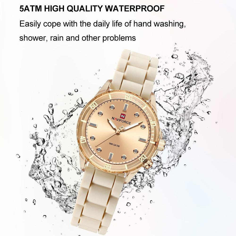 NAVIFORCE Women's Quartz Watch Silicone Strap Waterproof Luminous Pointer Lightweight Fashion Casual Women's Watch NF7115