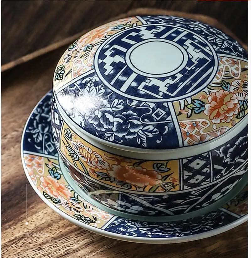 Kitchen Supplies, Ceramic Bowls, Hand-painted Blue and White Porcelain Soup Bowls, Steamed Egg Bowls with Lids, Tableware