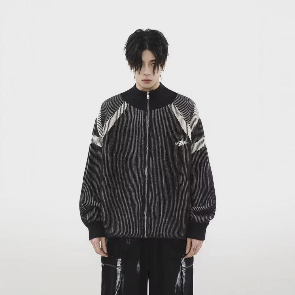 Unisex Retro Striped Turtleneck Sweater Cardigan for Autumn & Winter