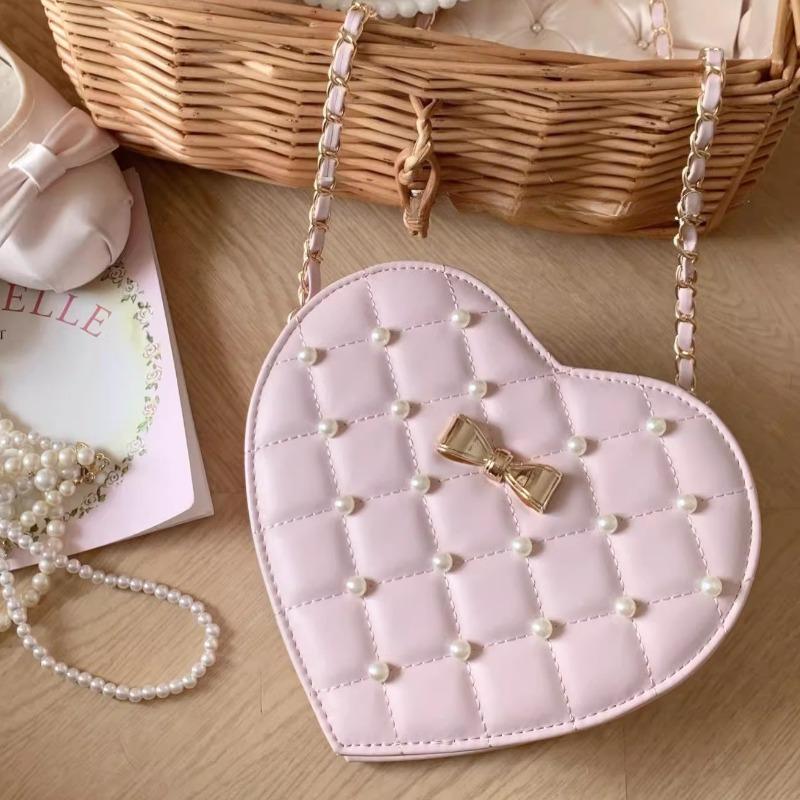 Pearl Heart Bags for Woman Bow Bolsos De Exquisite Chain Crossbady Bag Sac Femme Teenage Girls Bolso