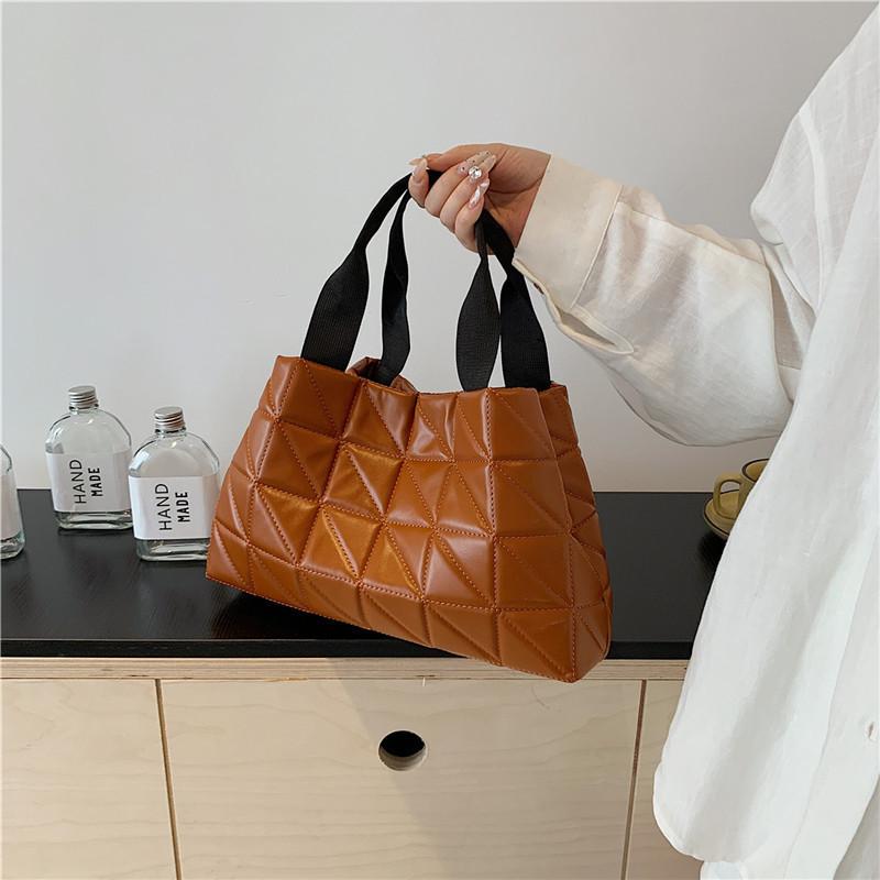 Stylish Chic Large Tote Bag For Women With Quilted Design And Pu Material In Brown And Black