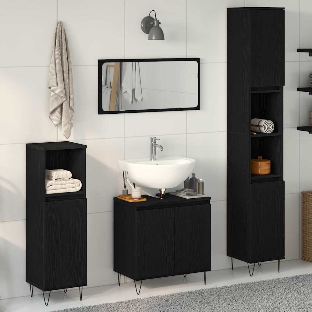 Bathroom Furniture Set 3 pcs Black Oak Effect 30 x 30 x 190 cm