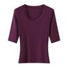 Crew neck medium sleeve thin T-shirt women's summer new American Spice Girl solid color thin slim bottoming shirt top