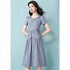 Ke Bei Er Women's Elegant Blue Tie-Waist A-Line Midi Dress