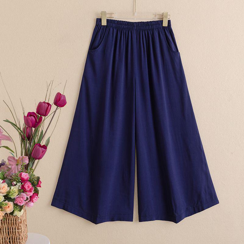 

Ethnic Style High-Waisted Silk Cotton Flared Culottes for Middle-Aged Women 3XL 130-150 lbs темно-синий