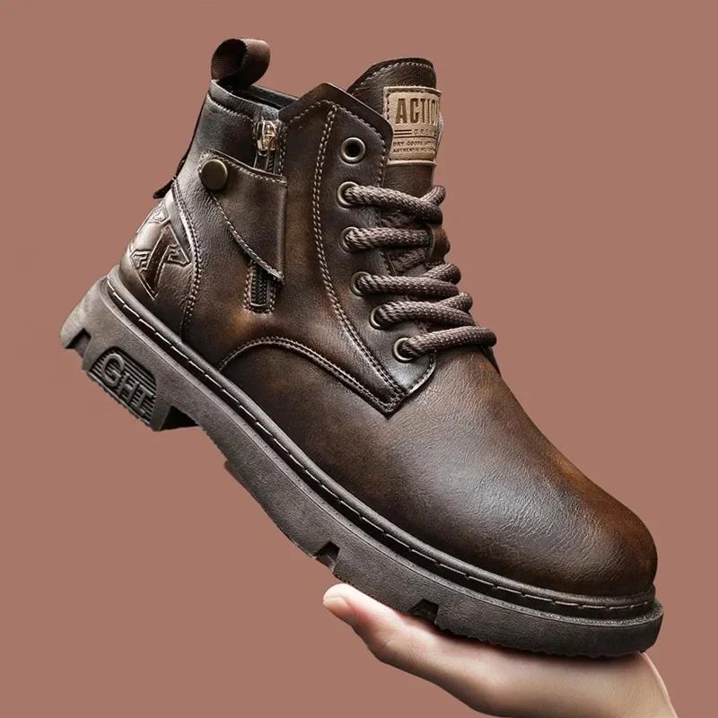 Moda Erkaklar Biker Botinkasi Qish Ochiq Havoda Motosikl Retro Uslub Teri Botinkalar Erkak Yuqori Qo'nji Kundalik Poyabzal Trendy Hamma Narsaga Mos Kiyishga Chidamli88