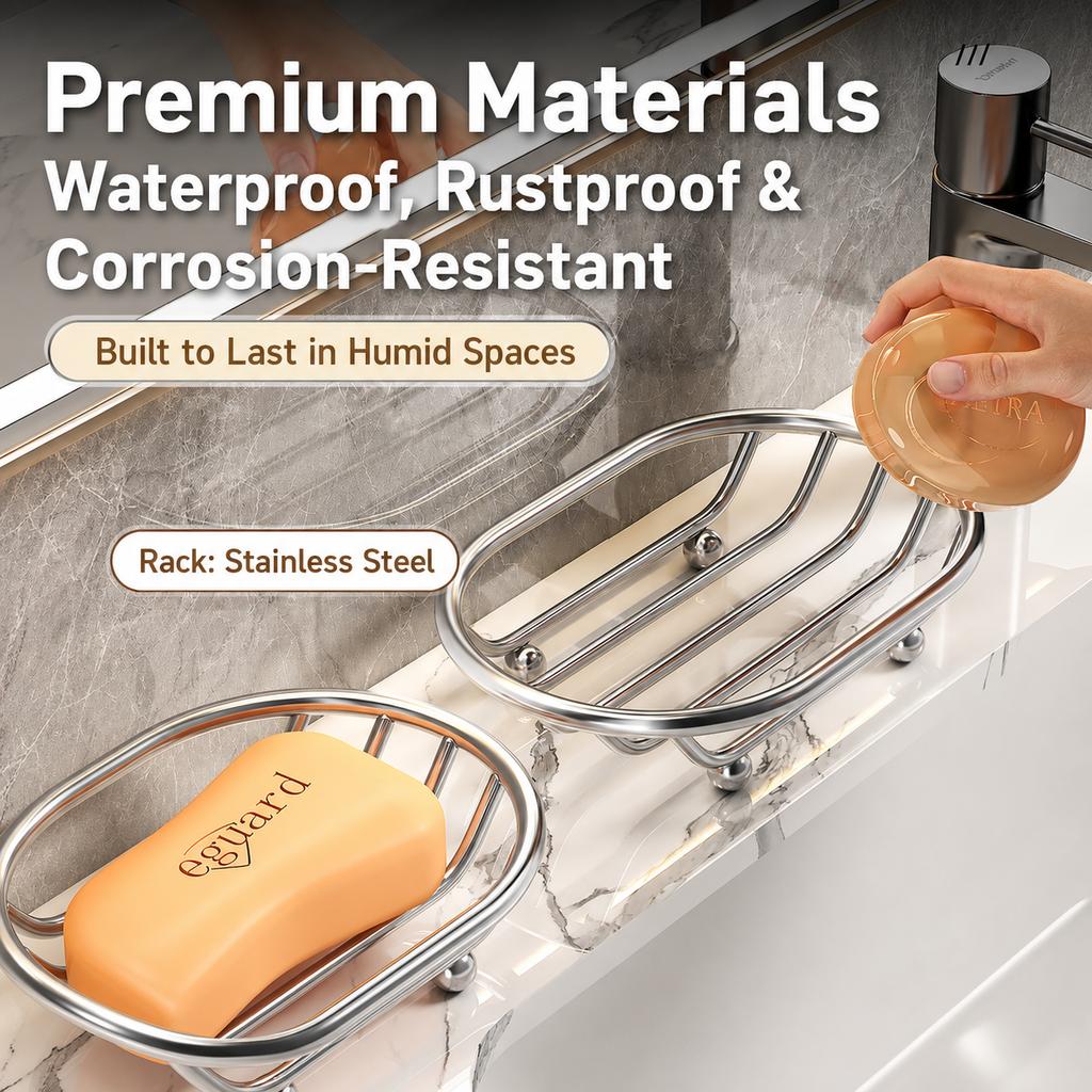 Countertop Storage Rack Corrosion Resistant Bathroom Shelf Soap Dish Stainless Steel Soap Storage Rack For Small Cleaning Tools