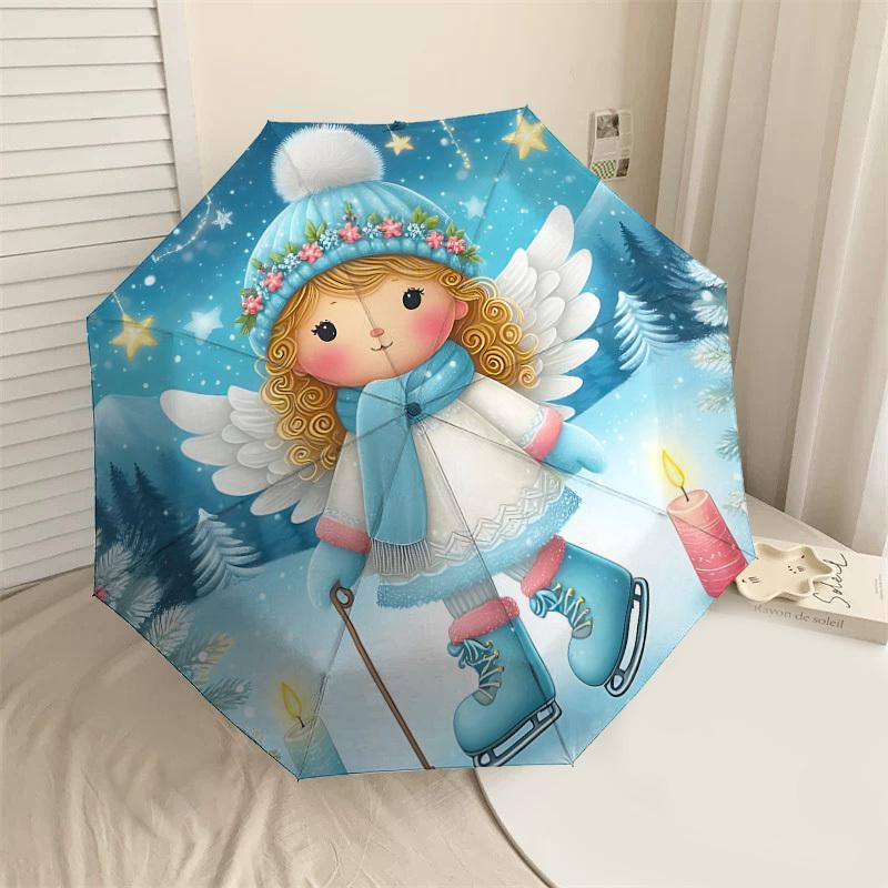 

1PC winter angel Automatic Open/Close Umbrella with Windproof, 8-Rib Sturdy Canopy, Durable Ribs, Fashionable Design, Outdoor Accessory, Fun Prin, Hol