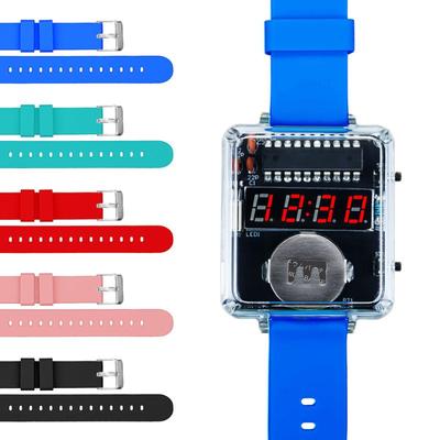1Set Diy Electronic Watch Kit Led Digital Tube Display Creative Soldering Project Transparent Case Diy Kit (Without Battery)