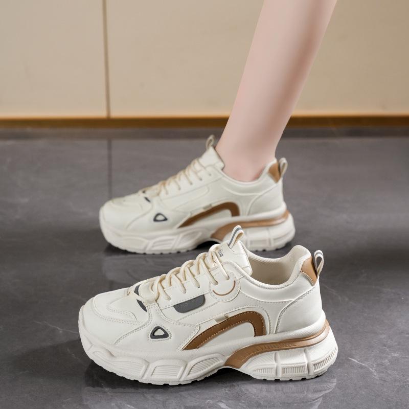 2025 Spring Women's Korean Style Breathable White Sneakers: Versatile Thick Sole, Height Increasing, Casual Sports Dad Shoes