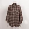 Checkered Shirt Women's Retro Double Pocket Checkered Striped Mid Length Shirt