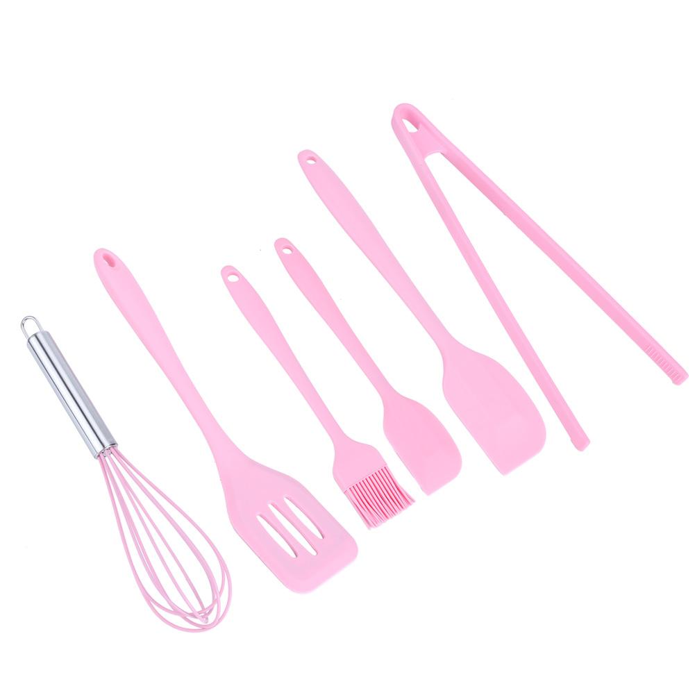 6Pcs/Set Silicone Cooking Utensil Scraper Eggs Beater Spatula Oil Brush Food Clip Kitchen Tool