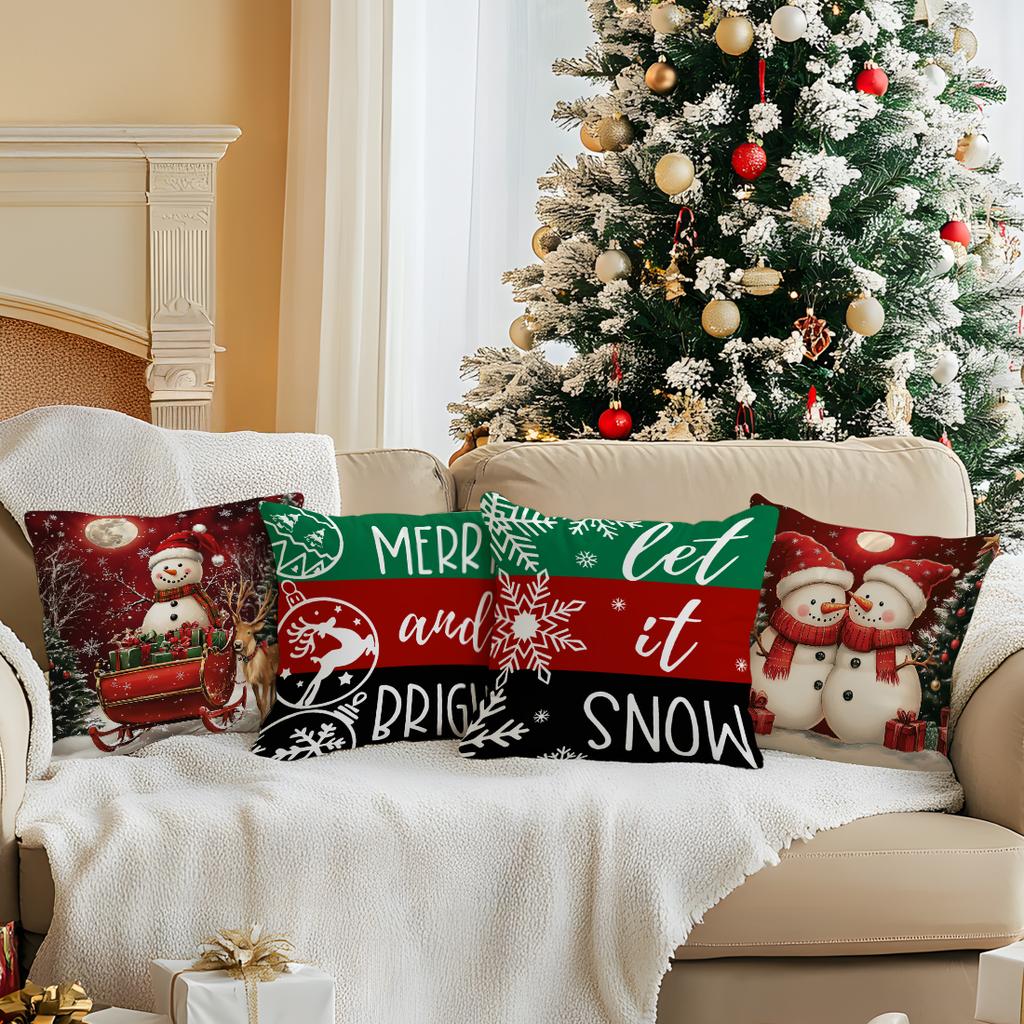 Christmas Snowman Pillowcase Square Bedroom Sofa Cushion Cover 100% Polyester Living Room Soft Cushion Pillowcase Home Decor