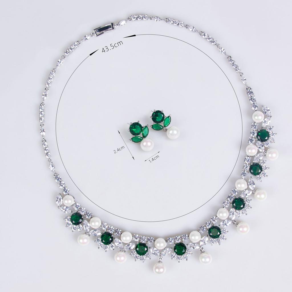 Nuevo glamour de lujo deslumbrante perla circonita conjunto de joyería para mujer collar pendientes regalo para fiesta boda graduación vestido M-361