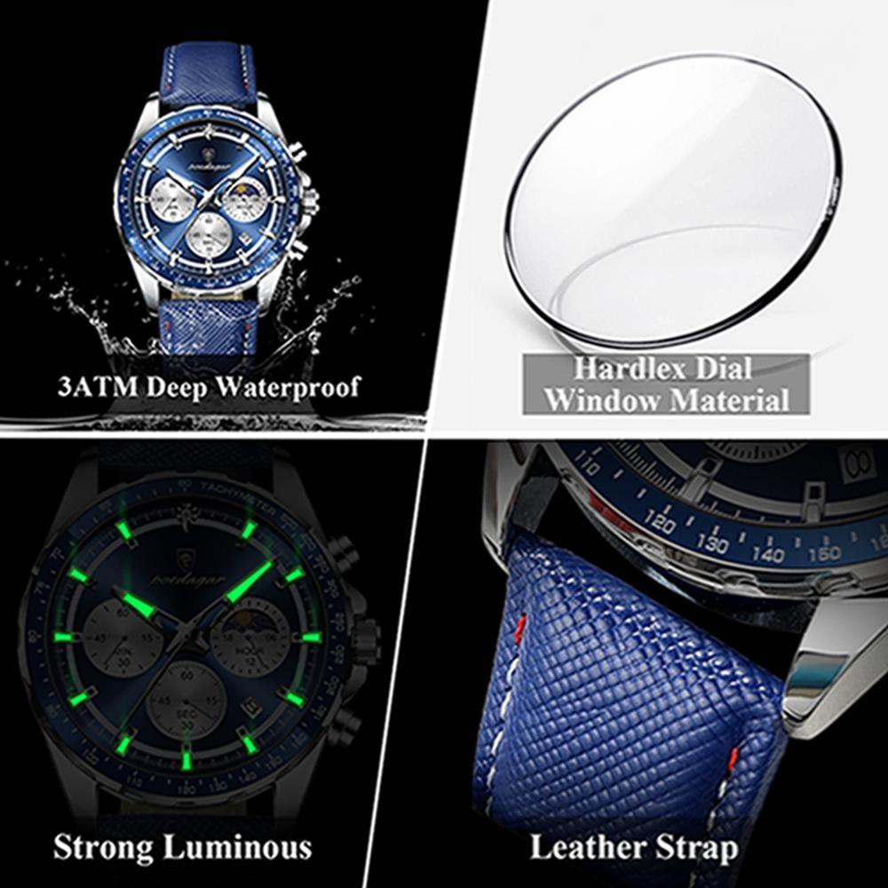 Herren Sportuhr Leuchtend Wasserdicht Chronograph Datum Lässig Herren Armbanduhr Leder Herren Quarzuhren