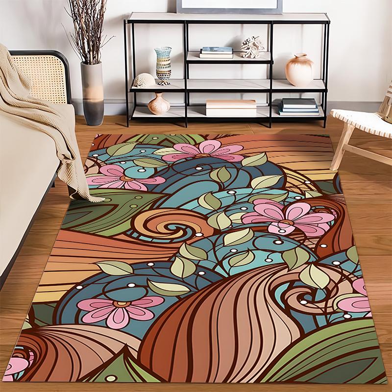 Floral Abstract Pattern Rug Non-slip Rug Suitable for Living Room and Bedroom Sofas