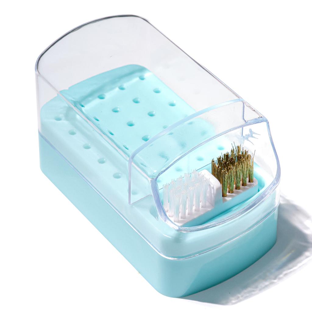 2v1 Hlavička na leštění nehtů Čisticí box na prach 30 otvorů Organizér na hlavičky laků na nehty Akrylový přenosný organizér Prachotěsný