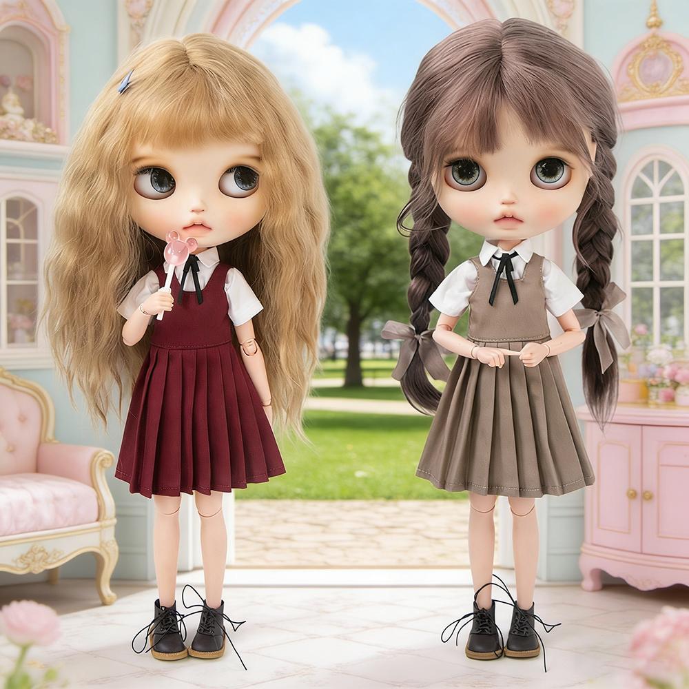 Blyth Puppenkleidung BJD Kleid Schuluniform Kariertes Kleid Kawaii JK Stil Outfit für OB24 YMY Licca Azone Modepuppen Zubehör