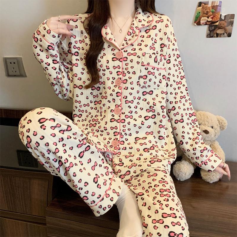 Air cotton pajamas women's autumn and winter long sleeves thickened interlayer warm stars cat student loungewear real shot