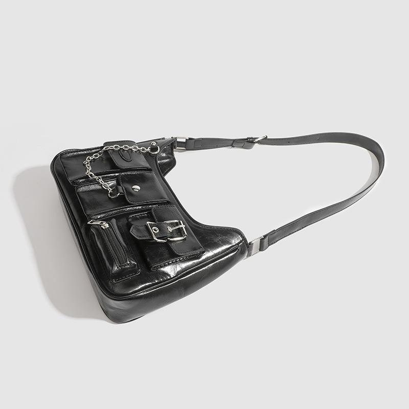 Casual Versatile Fashion Single Shoulder Underarm Bag Millennial Hot Girl Bag Sweet Cool Multi-pocket Motorcycle Crossbody Chain Bag for Women