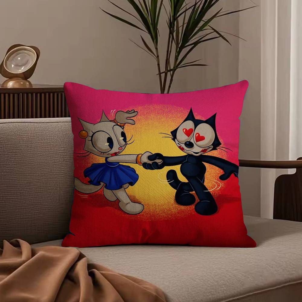 F-Felix The Cat Exquisite Pillow Case Anti-dustmite Pillowcase Invisible Zipper Silky Short Plush Sofa Cushion Cover