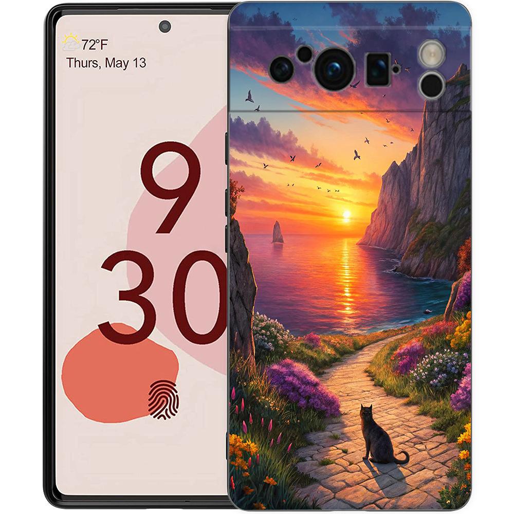

Чехол для телефона для Google Pixel 10 9 8 7 6 7A 6A Pro Ударопрочный Мягкий ТПУ 10 9 Pro XL Корпус Capas Fundas Смешной Закат Кот Coque Pixel 10