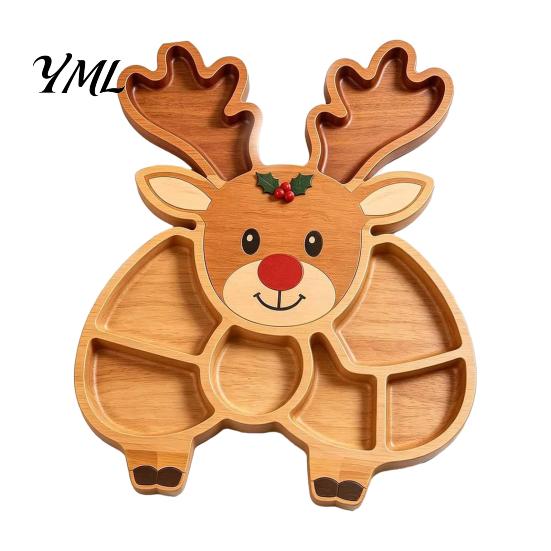 Durable Christmas Food Tray Tree Serving Platter, Wooden Snack for Holiday Parties, Multi-Compartment Display Festive Fruit Dish with Compartments