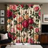 2-delat set med högupplöst digitaltryckt gardinvintage blommiga rosor rosa röd grön stångficka gardintygHemdekorati