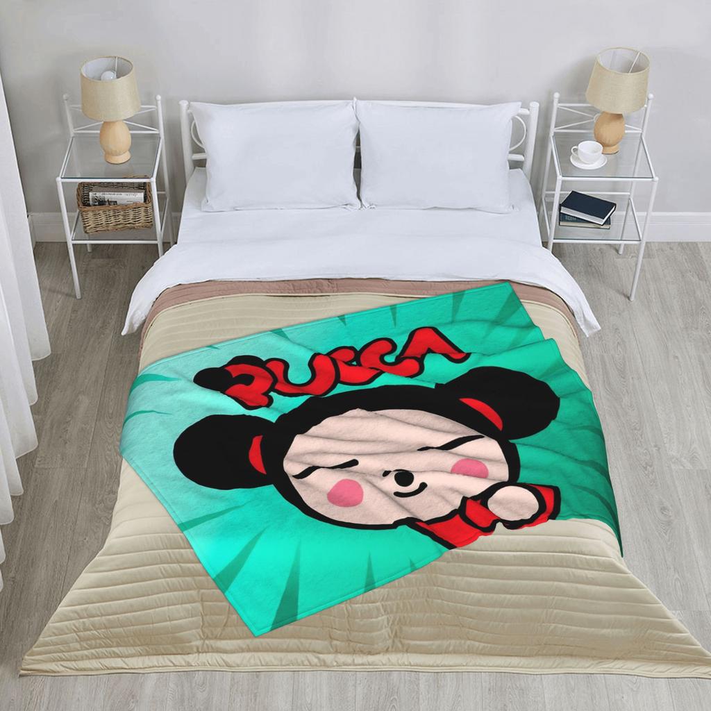 Kawaii P-Pucca Blanket Flannel Textile Decor  Breathable Ultra-Soft Throw Blankets for Bedding Outdoor Plush Thin Quilt