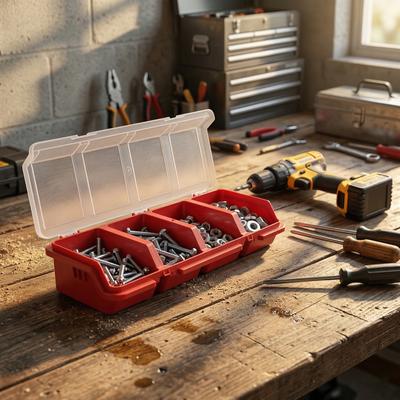Multi-Compartment Organizer Box For Screws & Small Parts - Durable Plastic Hardware And Jewelry Storage Case