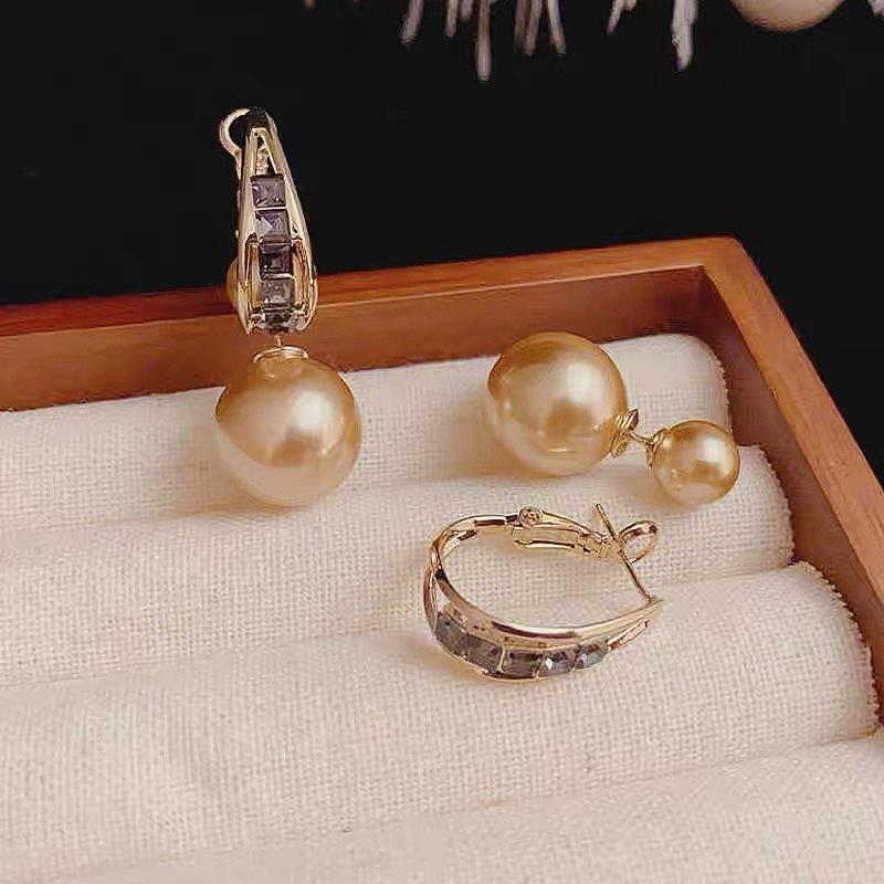 Korean Light Luxury Celebrity Style Simple One Wear Champagne Pearl Earrings Exquisite Niche Design Fashion Earrings