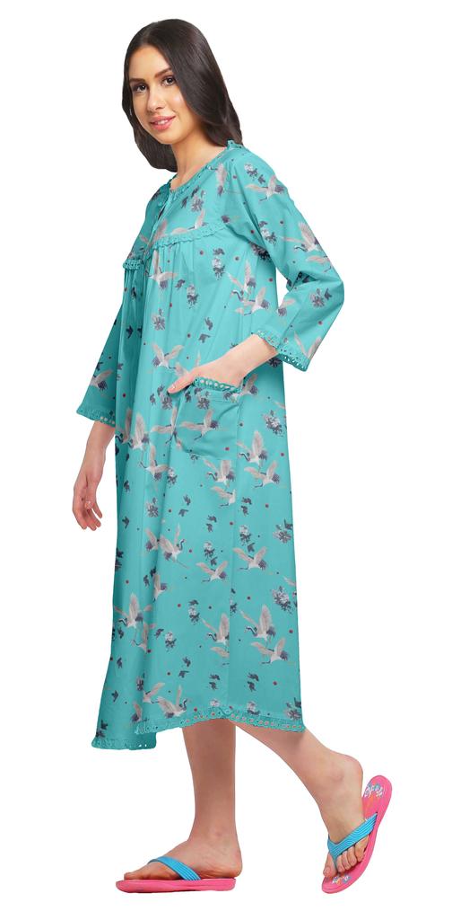 Moomaya Îmbrăcăminte de noapte din bumbac cu 3 4 mâneci imprimate pentru femei