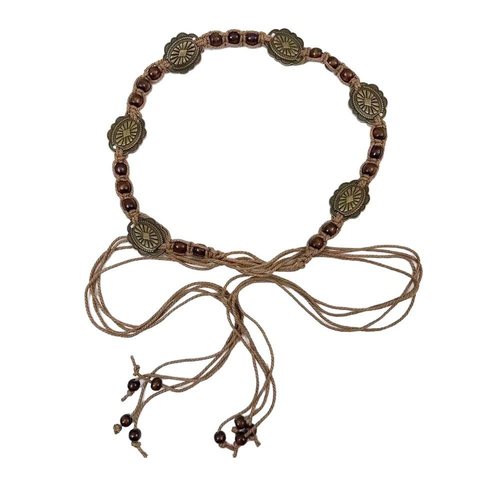 Beaded Ethnic Style Belt Wooden Waist Chain Retro Bohemian Waist Belt  Skirt коричневый