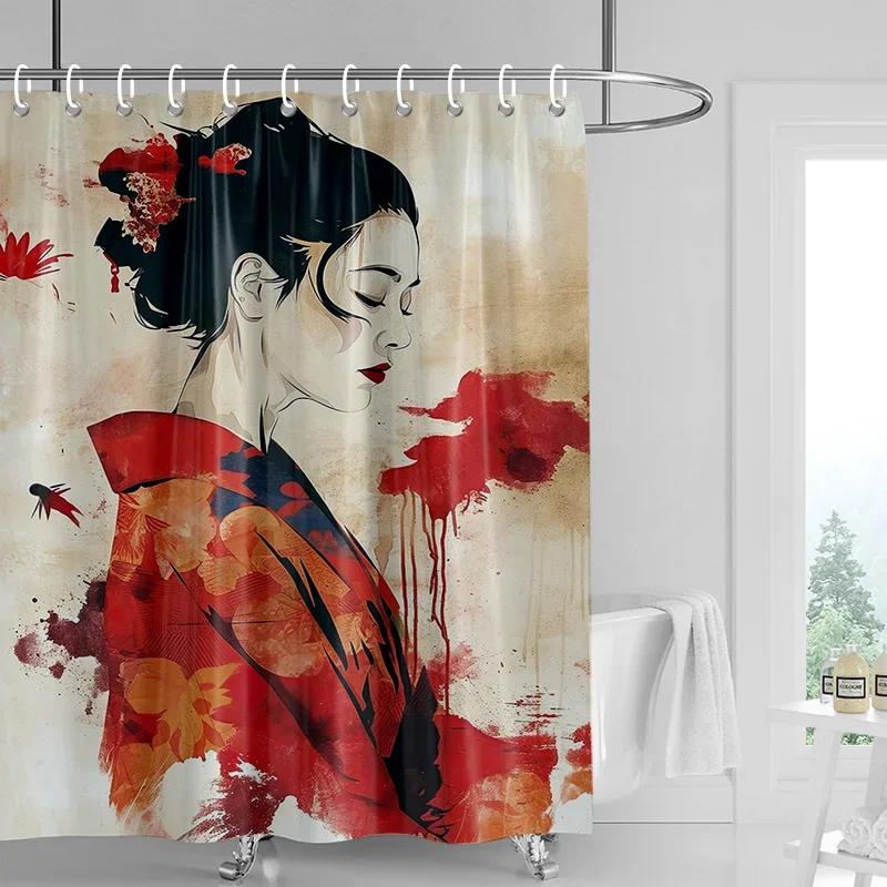 Závěs do sprchy v japonském stylu Gogi s retro potiskem postaviček, odolný proti vyblednutí, dělicí závěs do koupelny pro hotelovou a domácí dekoraci