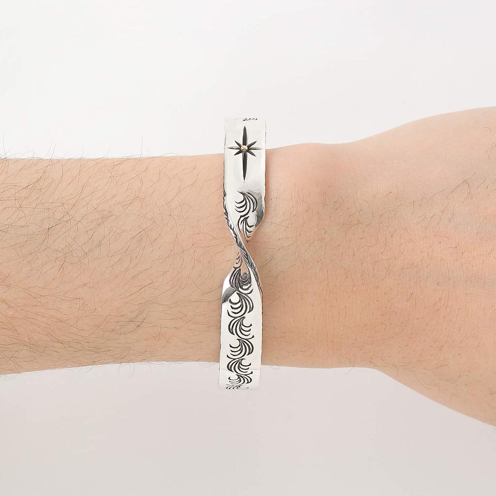 Silver 925 Bangle Bracelet for Men Sun Arabesque [cmy select] (04 D)