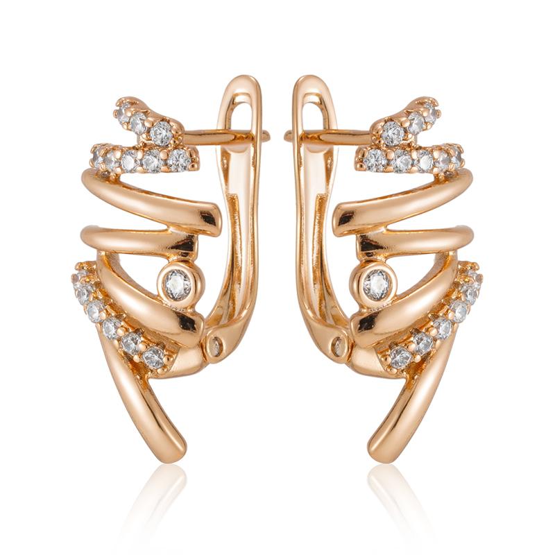 Roségold Farbe Geometrische Kreuz-Hängeohrringe für Damen Glänzende Natürliche Zirkon-Accessoires Braut täglicher feiner Schmuck beige